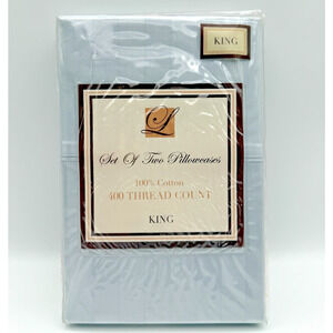 KING Pillowcases Pair (2) 400 TC Light Blue Stripe Classic Factory Sealed NIP